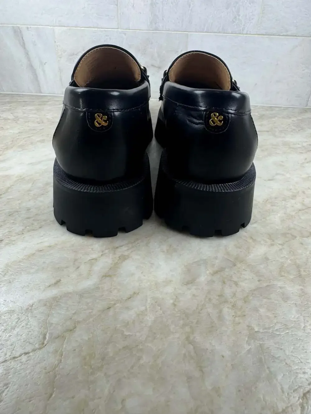 Sam & Libby Black Loafers with Gold Chain Detail